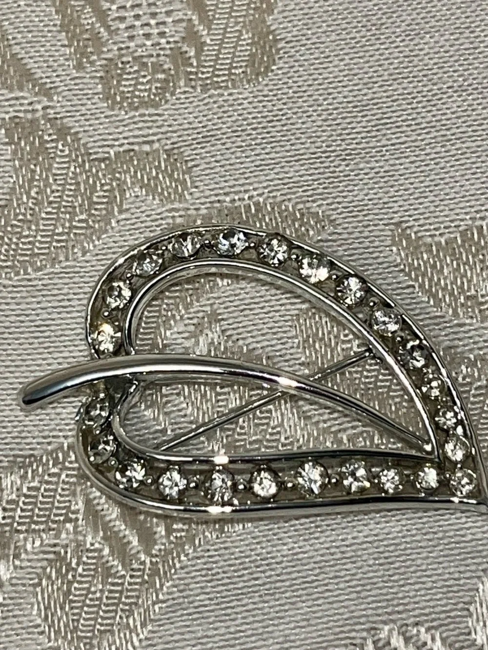 Vtg Lisner Silver Leaf Brooch Pin Clear Rhinestone Mid Century Retro Costume 2